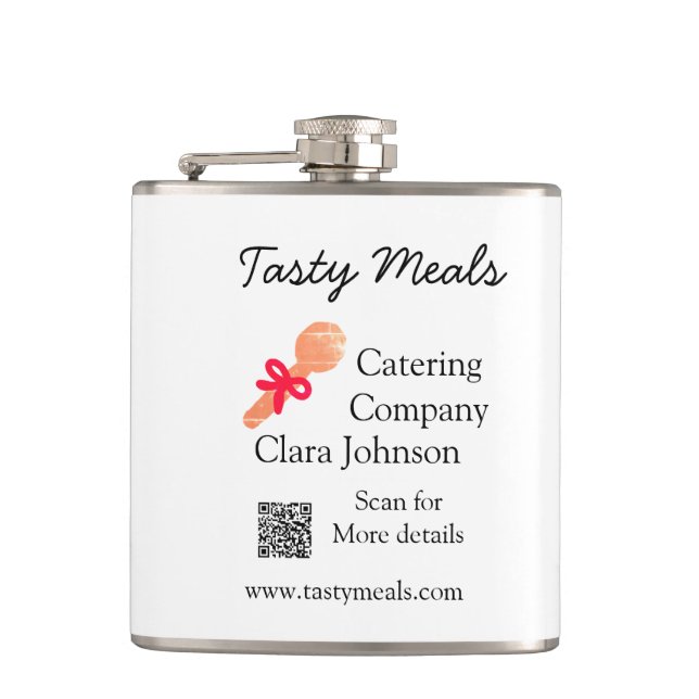 Catering services add name QR code website bakery  Hip Flask (Front)