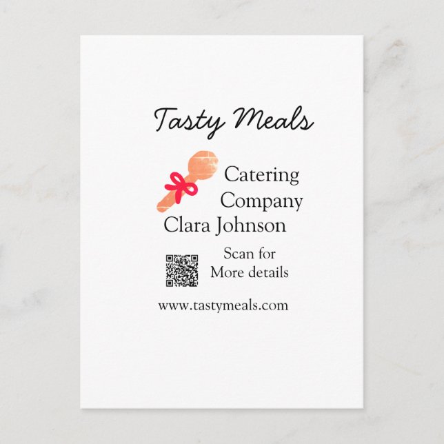 Catering services add name QR code website bakery  Postcard (Front)