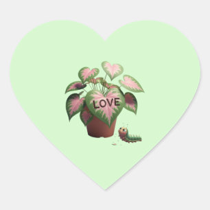 Caterpillar and Heart-shaped Leaves Heart Sticker