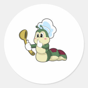 Caterpillar as Chef with Wooden spoon Classic Round Sticker