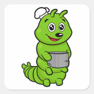Caterpillar as Cook with Cooking pot Square Sticker