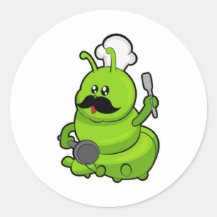 Caterpillar as Cook with Moustache Classic Round Sticker
