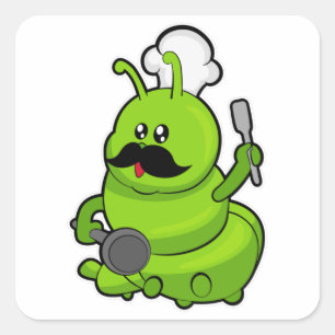 Caterpillar as Cook with Moustache Square Sticker