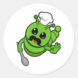 Caterpillar as Cook with Spoon Classic Round Sticker