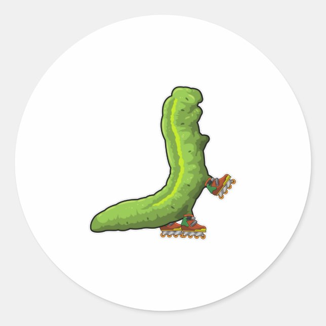 Caterpillar as Inline skater with Inline skates Classic Round Sticker (Front)