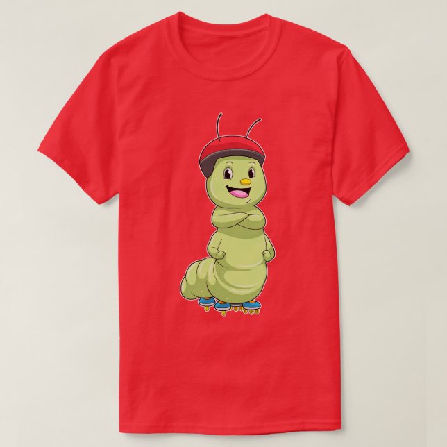 Caterpillar as Inline skater with Roller skates T-Shirt (Design Front)