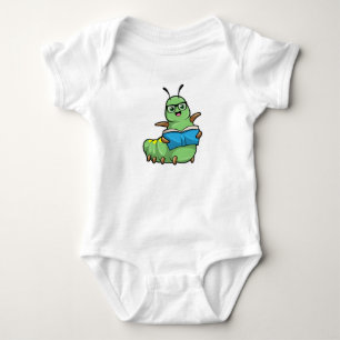 Caterpillar as Nerd with Book & Glasses Baby Bodysuit
