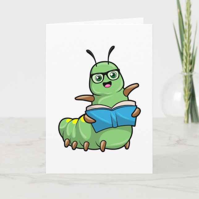 Caterpillar as Nerd with Book & Glasses Card (Front)