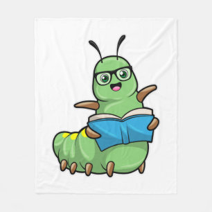 Caterpillar as Nerd with Book & Glasses Fleece Blanket