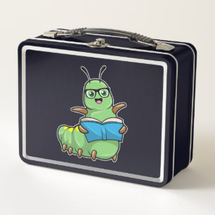 Caterpillar as Nerd with Book & Glasses Metal Lunch Box