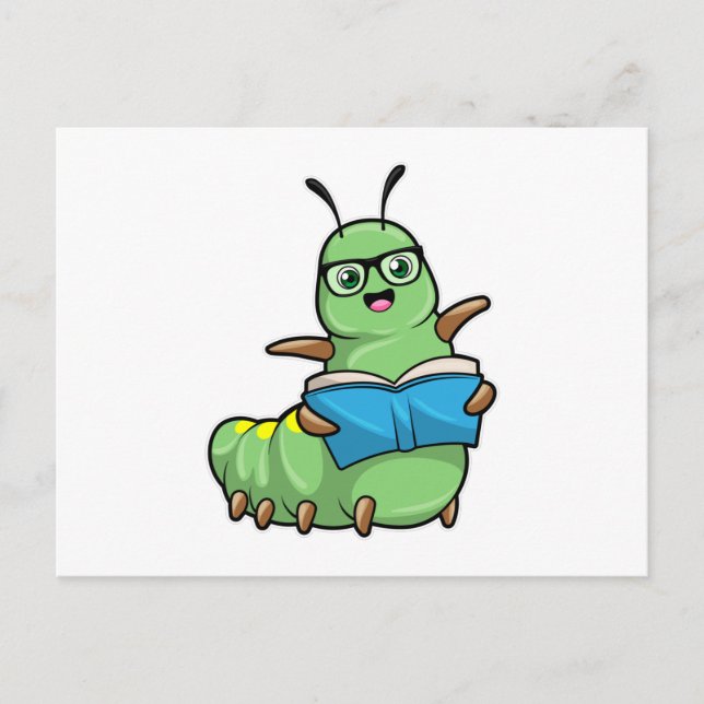 Caterpillar as Nerd with Book & Glasses Postcard (Front)