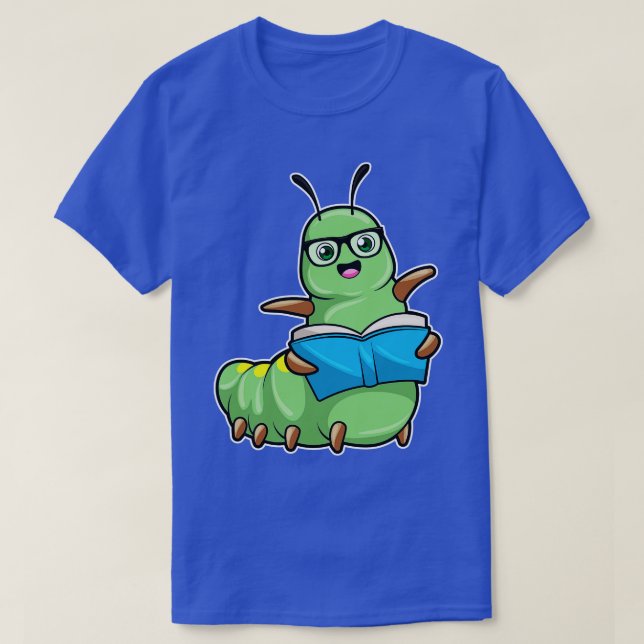 Caterpillar as Nerd with Book Glasses T-Shirt (Design Front)