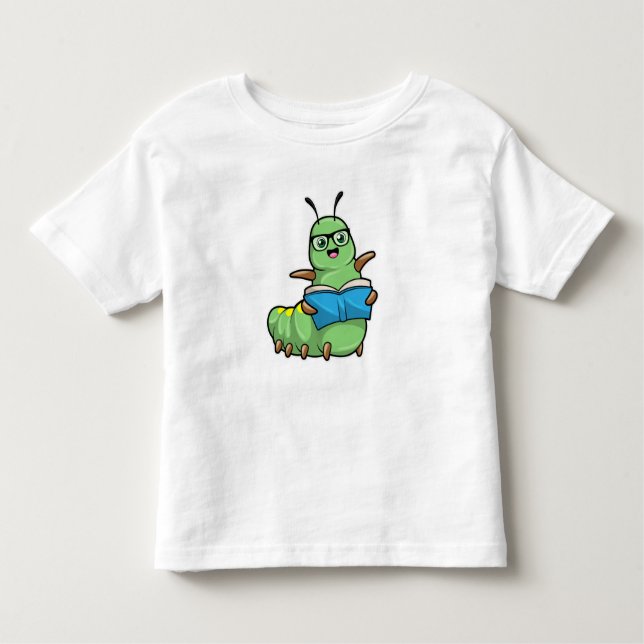 Caterpillar as Nerd with Book & Glasses Toddler T-Shirt (Front)