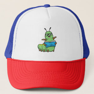Caterpillar as Nerd with Book & Glasses Trucker Hat