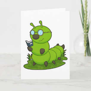 Caterpillar as Nerd with Glasses & Book Card