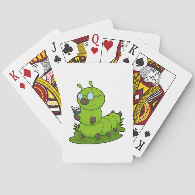Caterpillar as Nerd with Glasses & Book Playing Cards (Back)