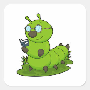 Caterpillar as Nerd with Glasses & Book Square Sticker