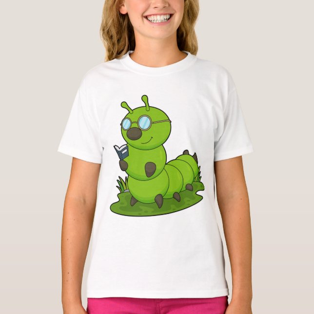 Caterpillar as Nerd with Glasses & Book T-Shirt (Front)