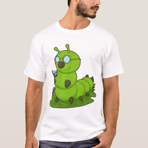 Caterpillar as Nerd with Glasses & Book T-Shirt