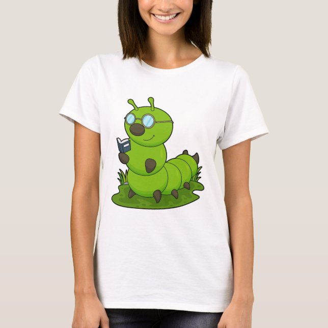 Caterpillar as Nerd with Glasses & Book T-Shirt (Front)