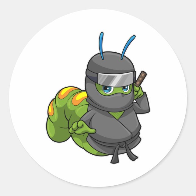 Caterpillar as Ninja with Sword Classic Round Sticker (Front)