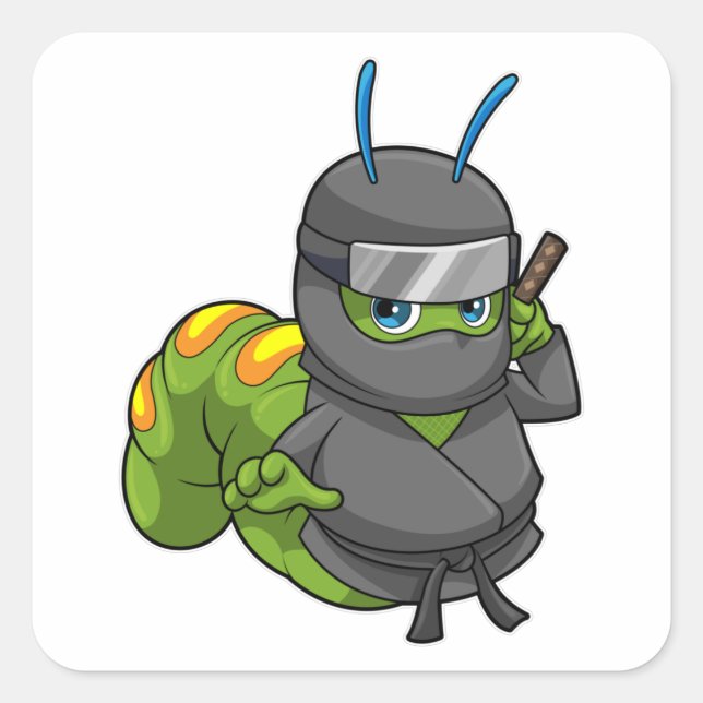 Caterpillar as Ninja with Sword Square Sticker (Front)
