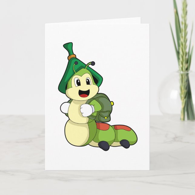 Caterpillar as Student with Backpack Card (Front)