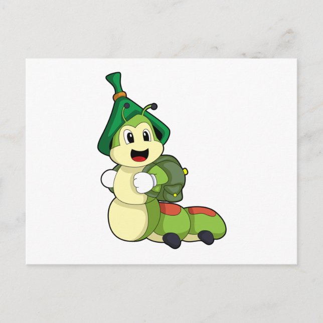 Caterpillar as Student with Backpack Postcard (Front)