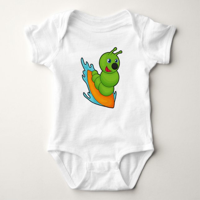 Caterpillar as Surfer with Surfboard Baby Bodysuit (Front)