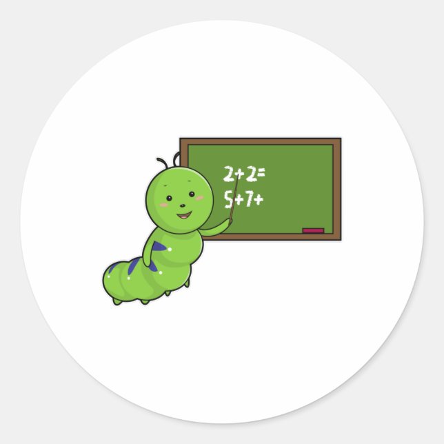 Caterpillar as Teacher with Blackboard Classic Round Sticker (Front)