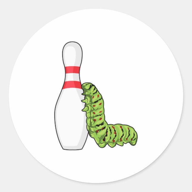 Caterpillar at Bowling with Bowling pin Classic Round Sticker (Front)