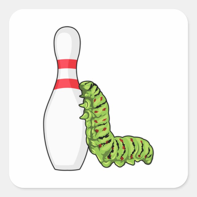 Caterpillar at Bowling with Bowling pin Square Sticker (Front)