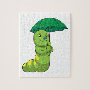 Caterpillar at Raining with Umbrella Jigsaw Puzzle