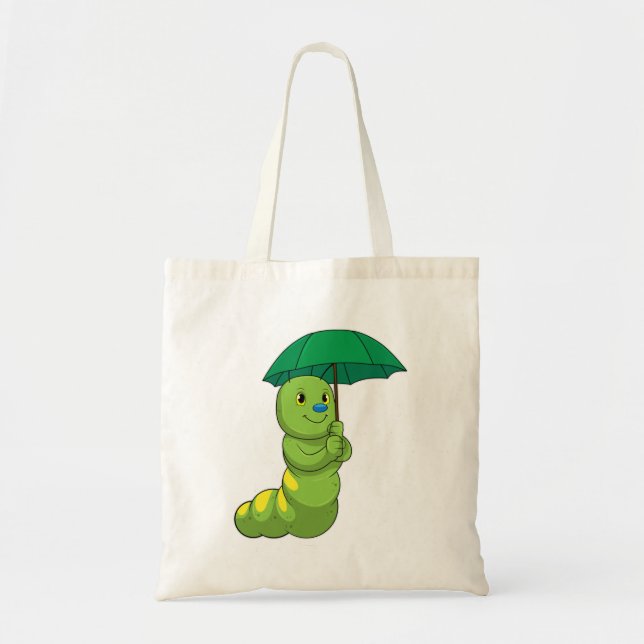 Caterpillar at Raining with Umbrella Tote Bag (Front)
