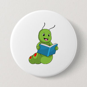 Caterpillar at Reading with Book 7.5 Cm Round Badge