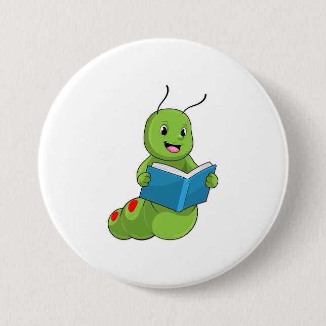 Caterpillar at Reading with Book 7.5 Cm Round Badge (Front)