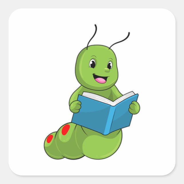 Caterpillar at Reading with Book Square Sticker (Front)