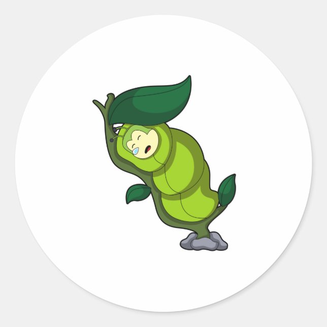 Caterpillar at Sleeping with Leaf Classic Round Sticker (Front)