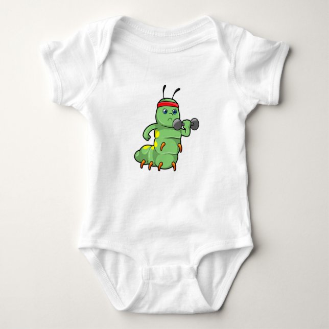 Caterpillar at Strength training with Dumbbell Baby Bodysuit (Front)