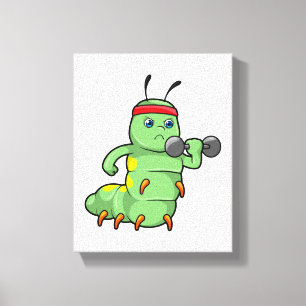 Caterpillar at Strength training with Dumbbell Canvas Print