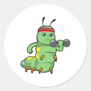 Caterpillar at Strength training with Dumbbell Classic Round Sticker