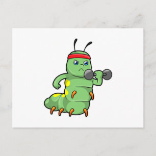 Caterpillar at Strength training with Dumbbell Postcard