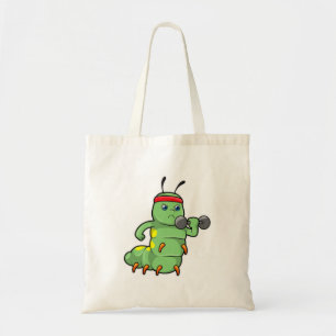 Caterpillar at Strength training with Dumbbell Tote Bag