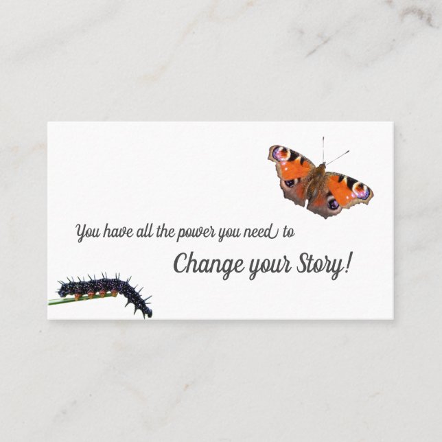 Caterpillar butterfly change motivational monogram business card (Front)