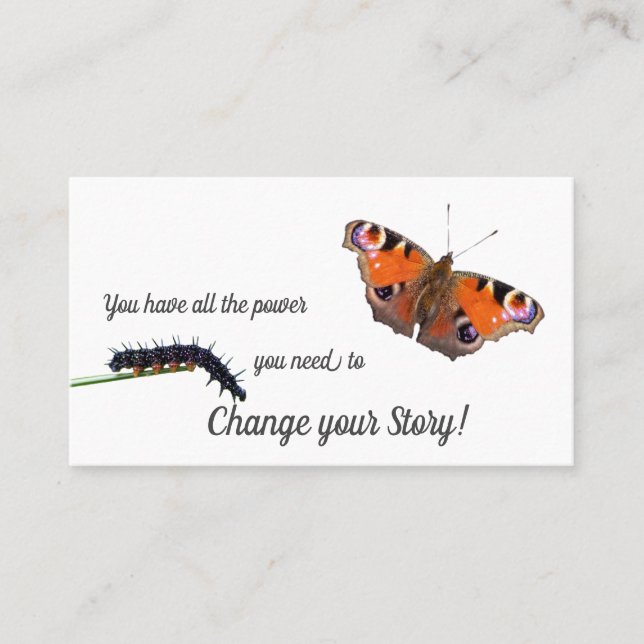 Caterpillar butterfly change motivational monogram business card (Front)