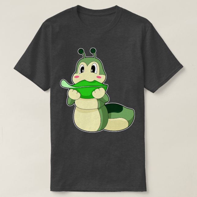 Caterpillar Eating Leaf  T-Shirt (Design Front)