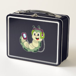 Caterpillar Headphone Music Metal Lunch Box
