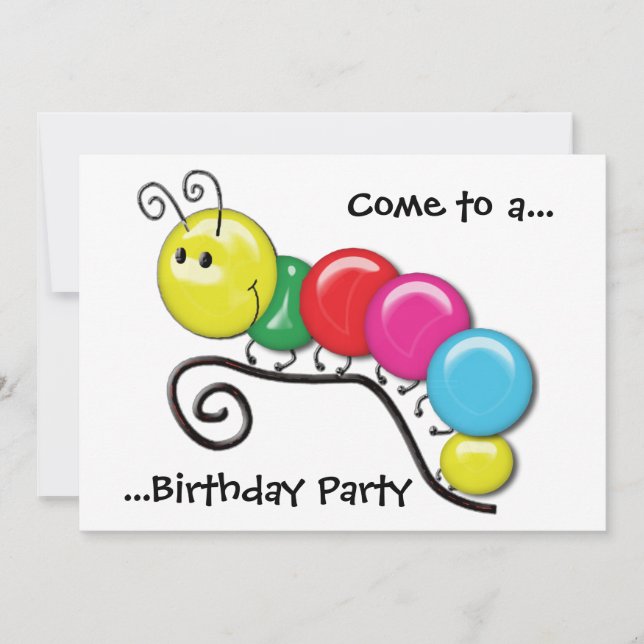 Caterpillar on a Twig Birthday Party Invitation (Front)