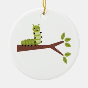 Caterpillar On Tree Ceramic Ornament