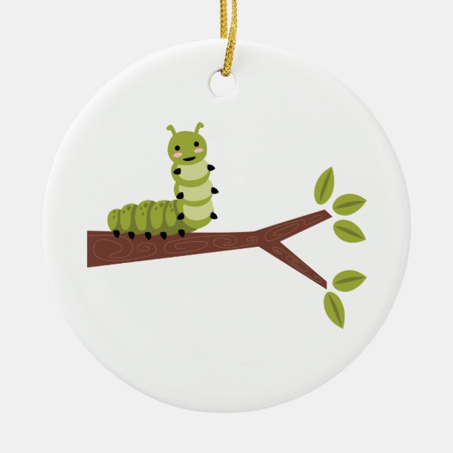 Caterpillar On Tree Ceramic Ornament (Front)